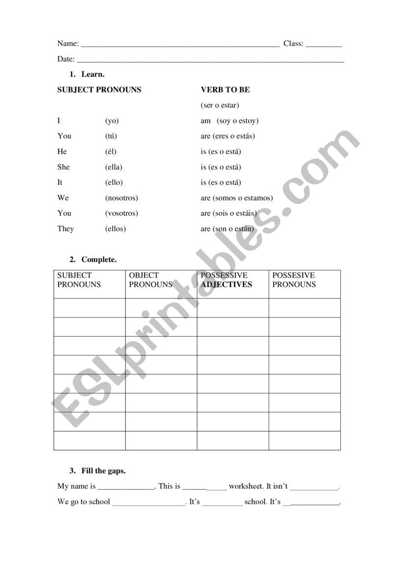 PRONOUNS AND POSSESSIVE ADJECTIVES