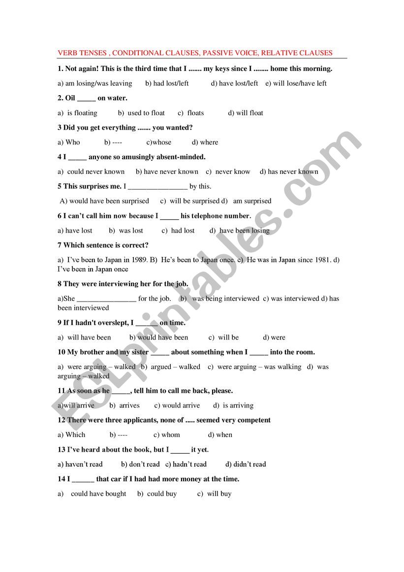 MULTIPLE CHOICE PRACTICE worksheet