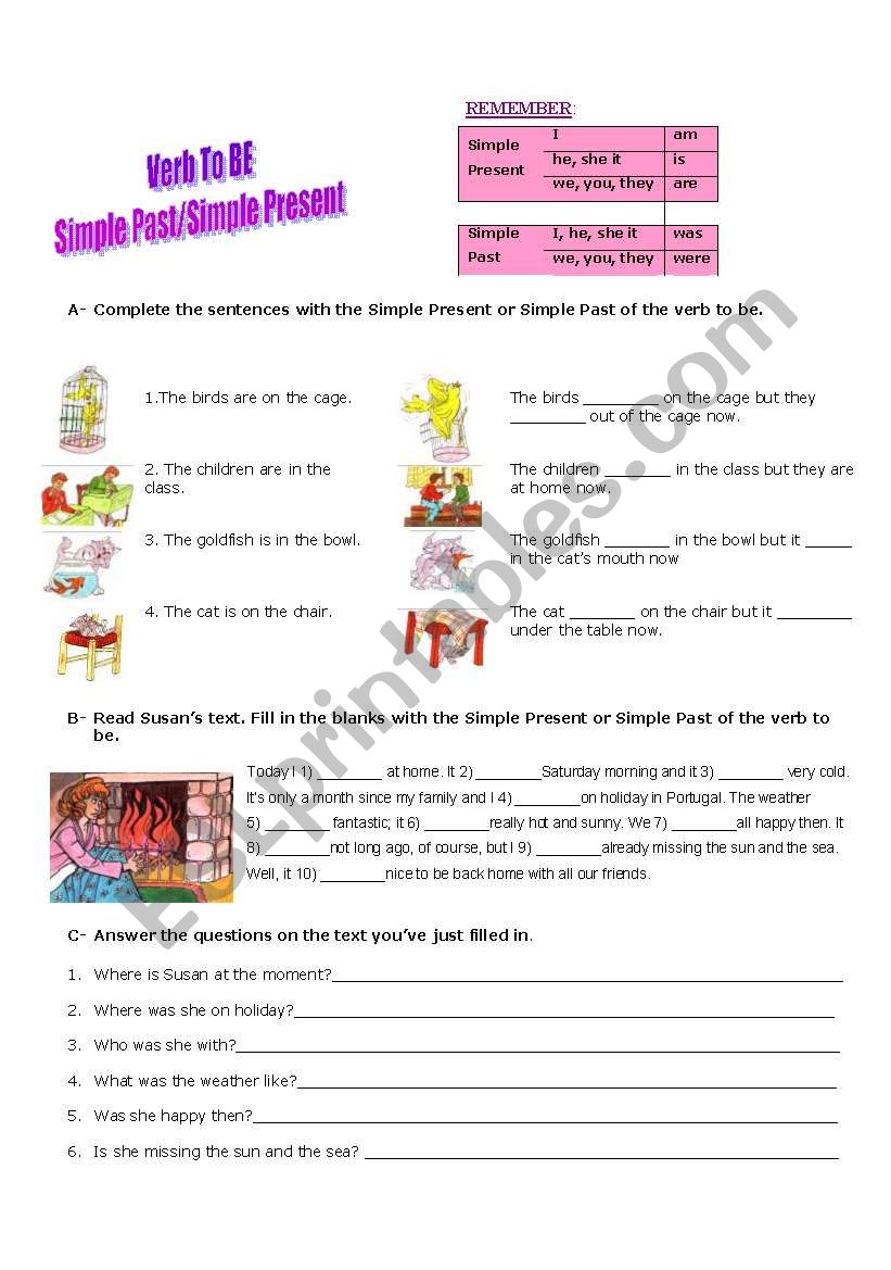 Simple Past verb to be worksheet