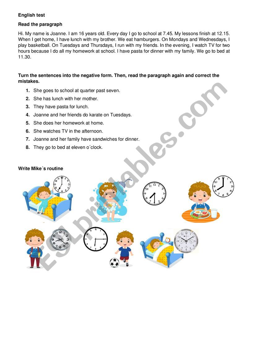 PRESENT SIMPLE TEST worksheet