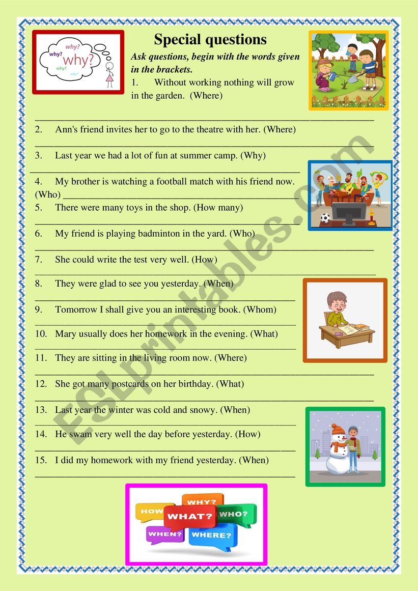 Special questions worksheet