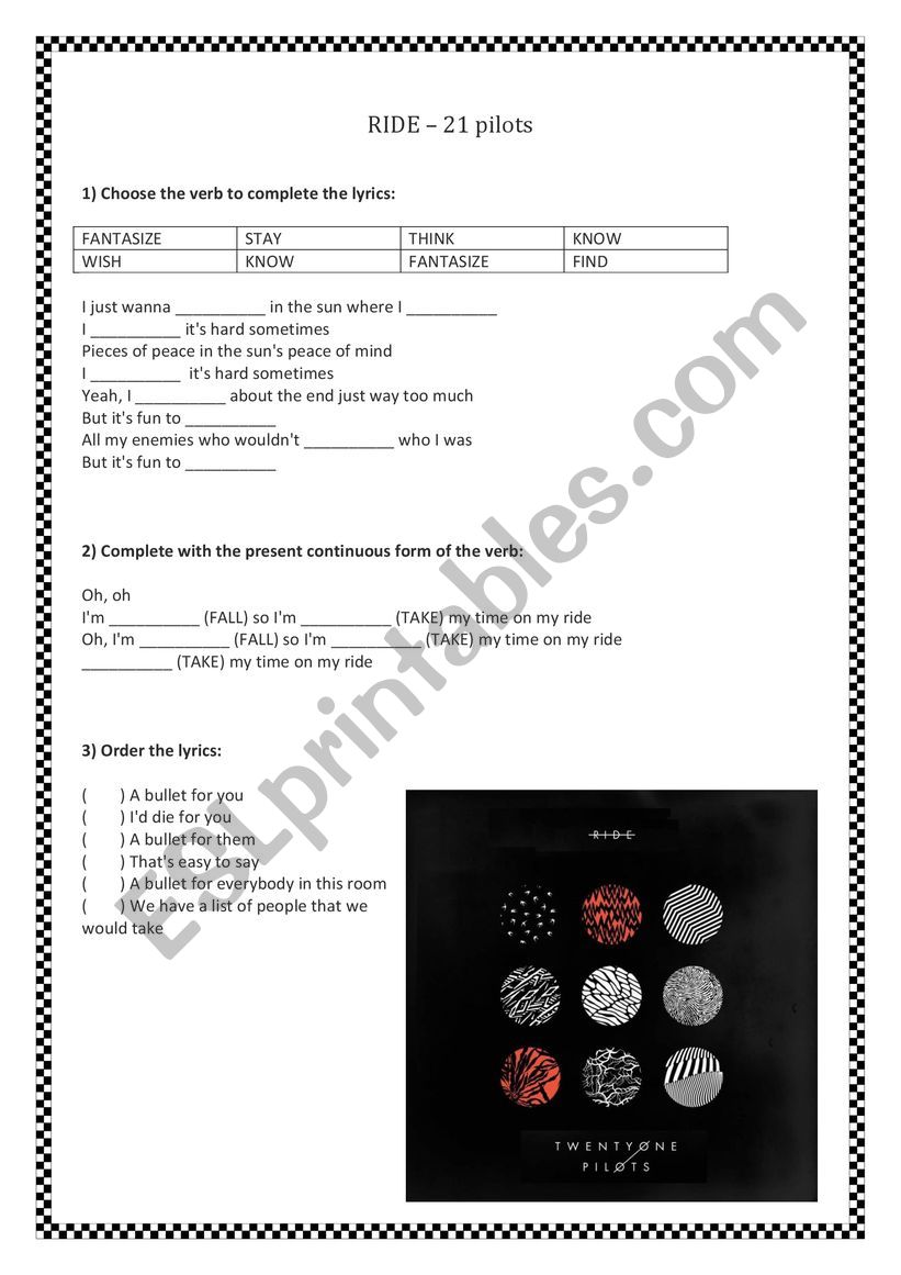 Ride - Twenty One Pilots  worksheet