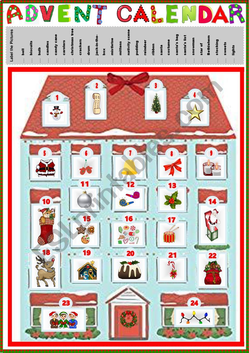 Advent Calendar 1 + key worksheet