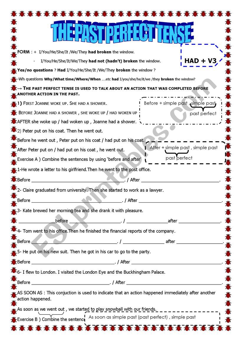 the past perfect tense worksheet