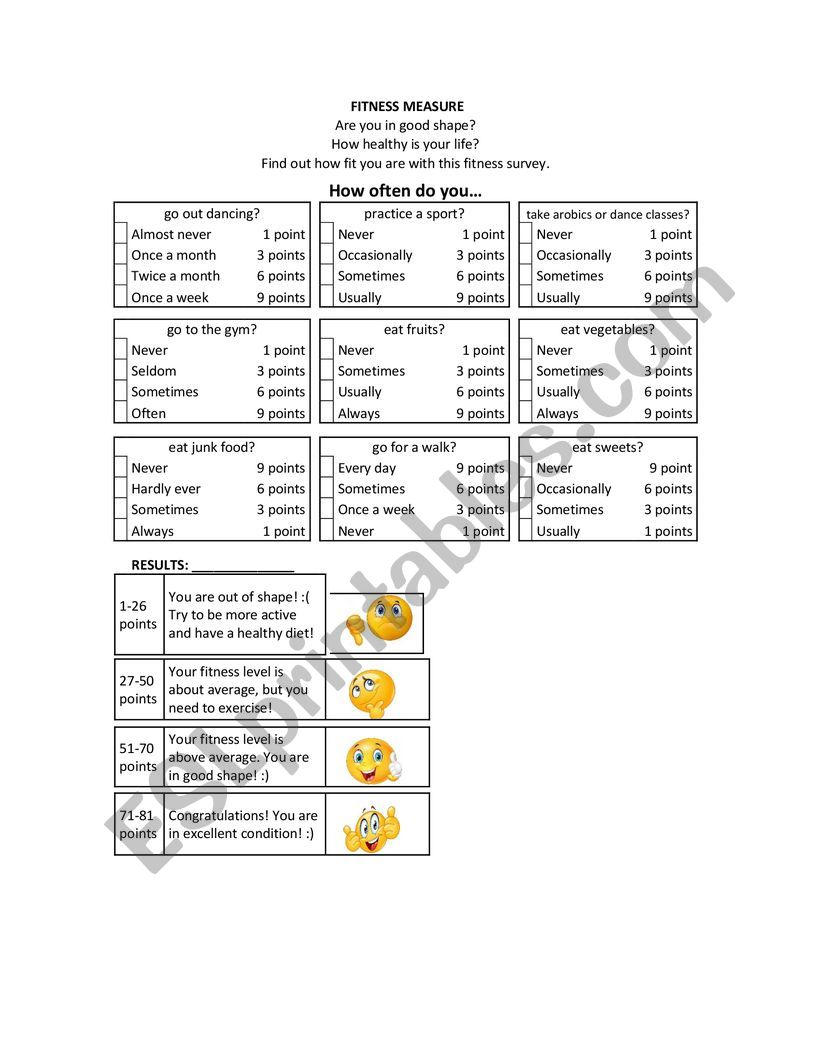 Fitness measure worksheet