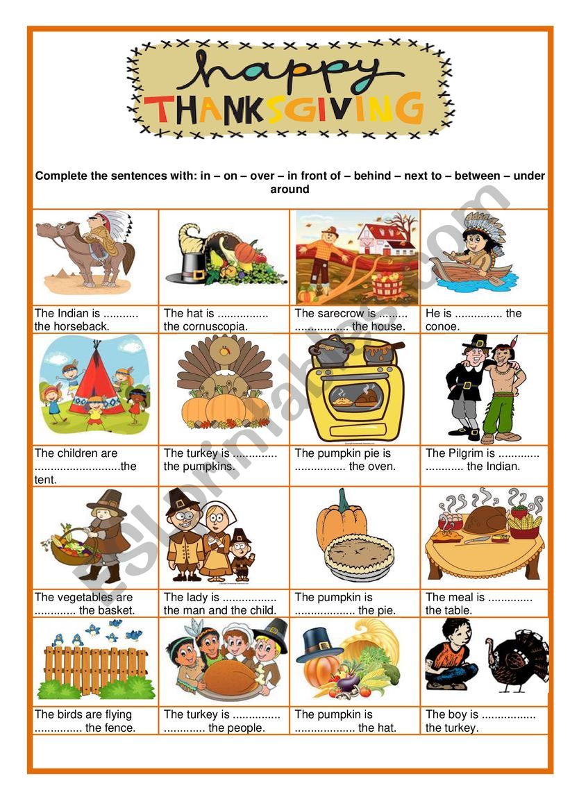 Thanksgiving  - Prepositions worksheet