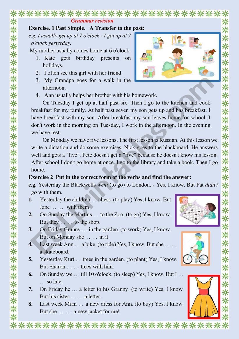 Grammar task (Past Simple) worksheet