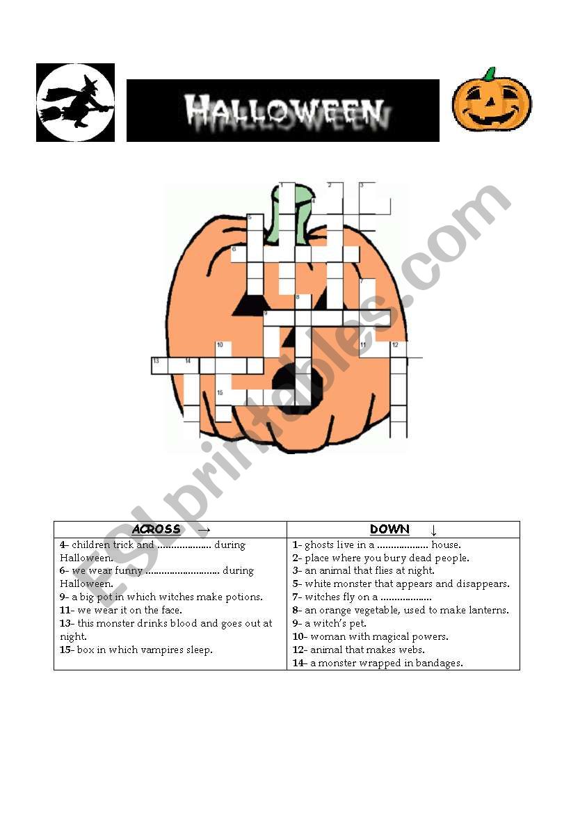 Halloween crosswords worksheet