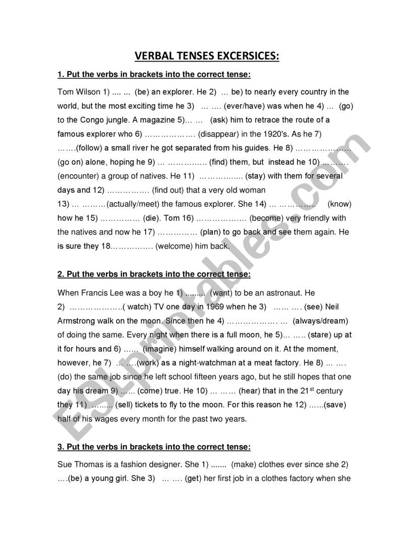 VERBAL TENSES  worksheet