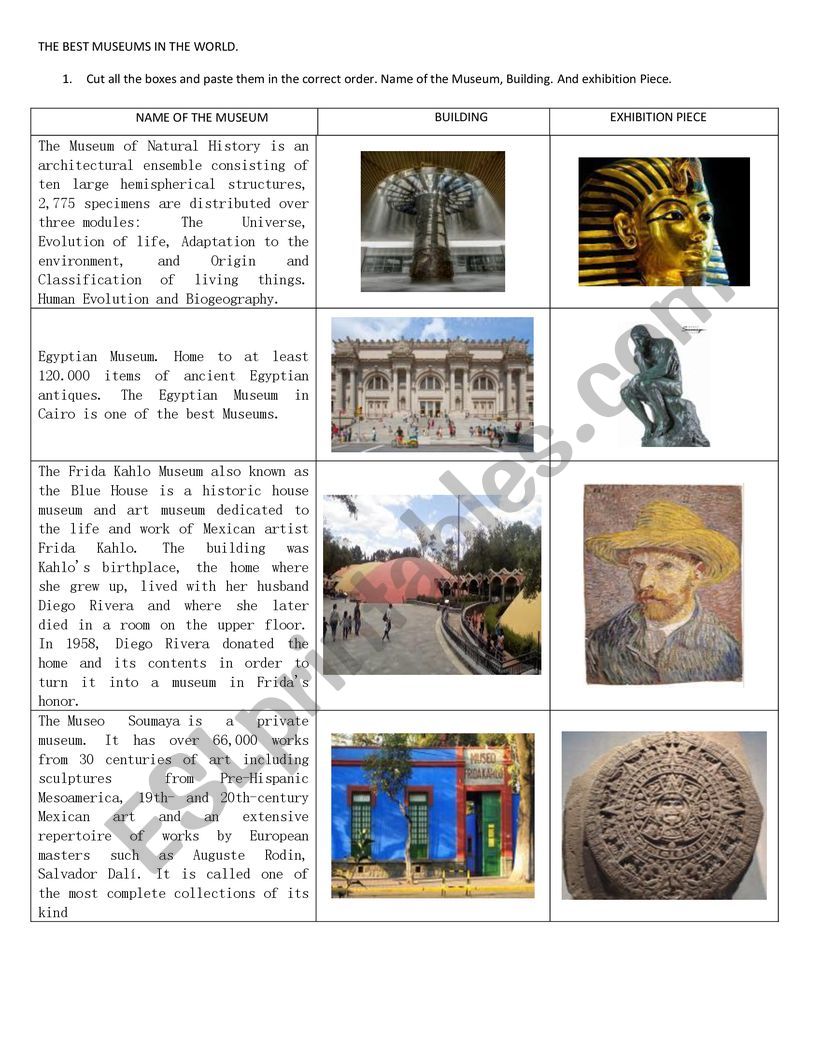The best Museums in the world worksheet
