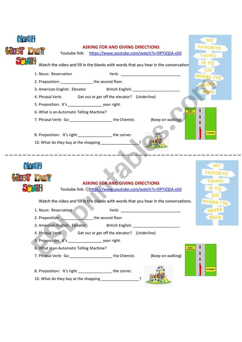 Giving Directions (Noticing) worksheet