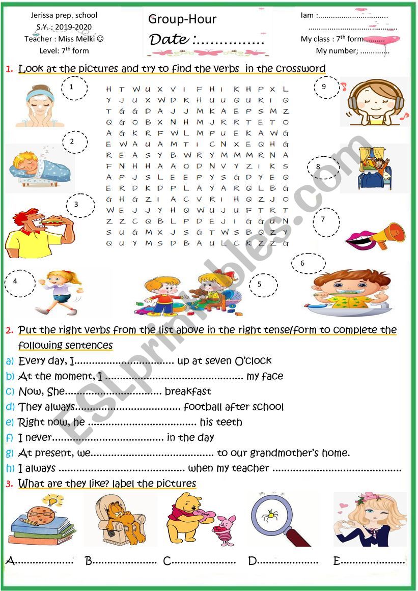 Remedial work 7th form worksheet