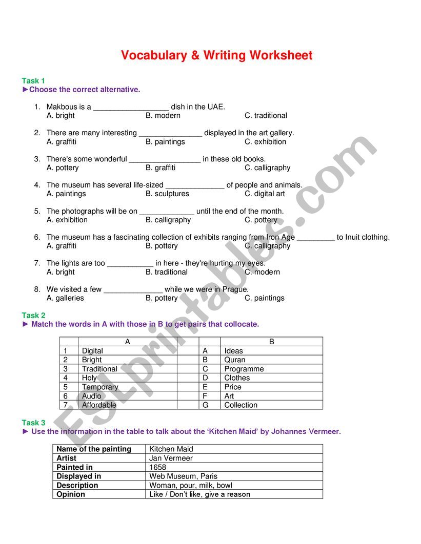 Vocabulary & Writing worksheet