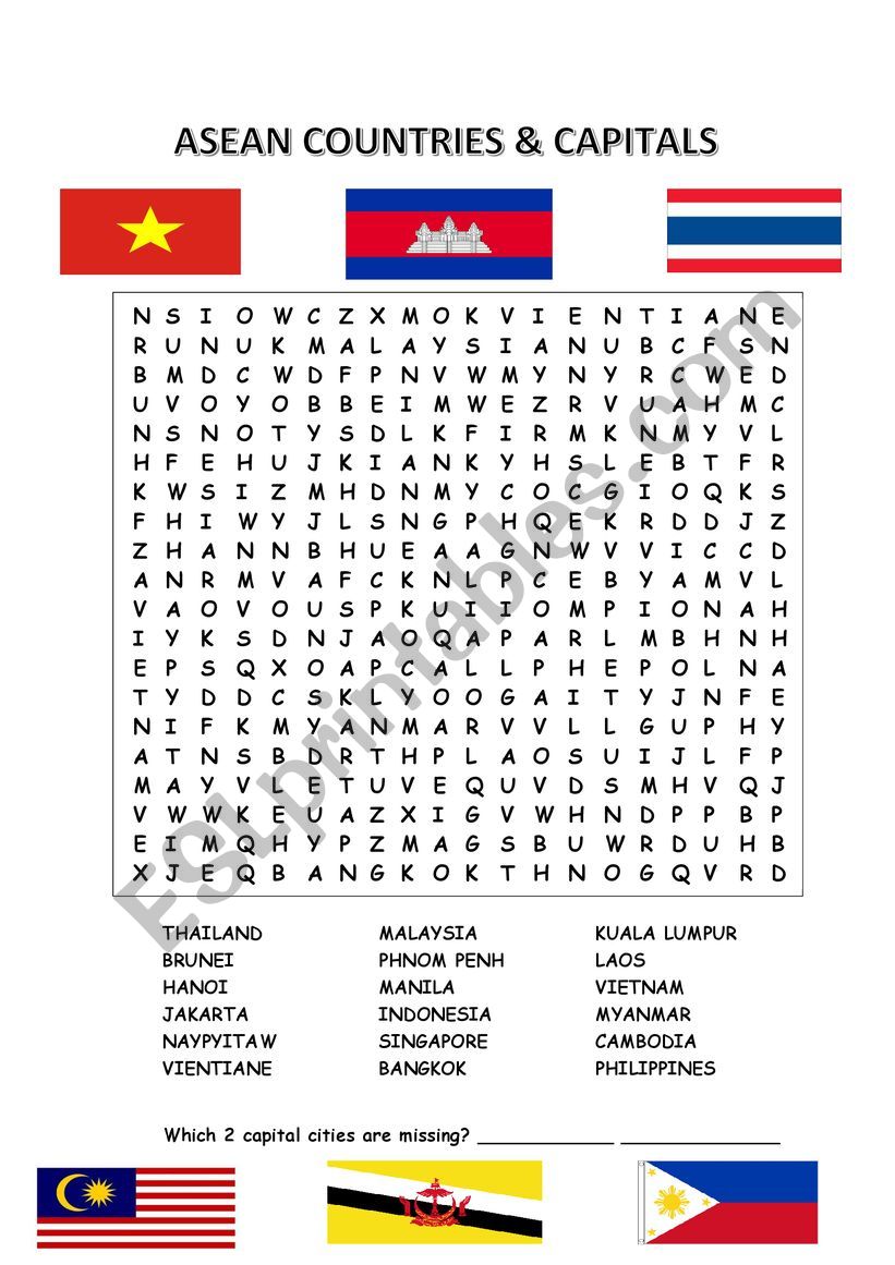 ASEAN Countries and Cities worksheet