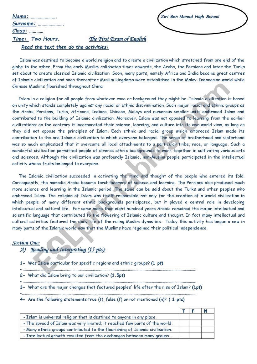 Article worksheet