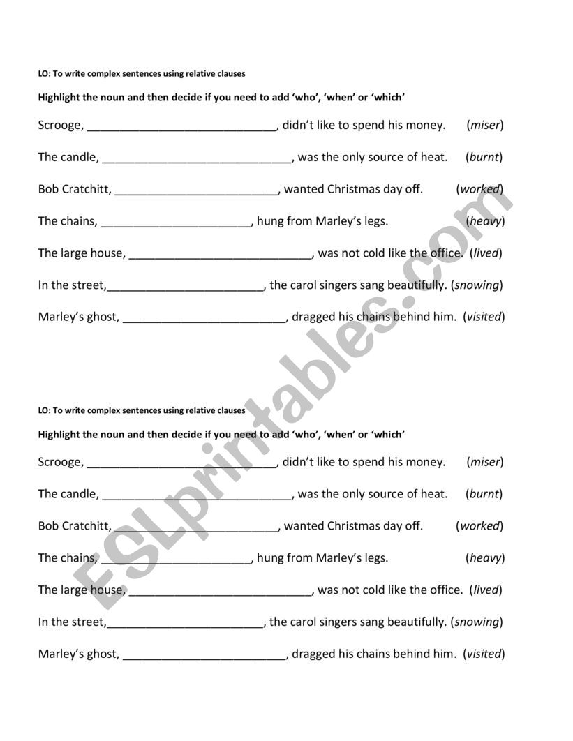 Relative Clauses  worksheet