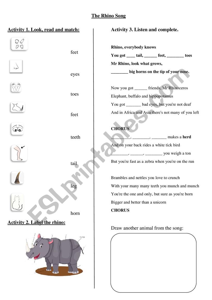 The Rhino Song worksheet