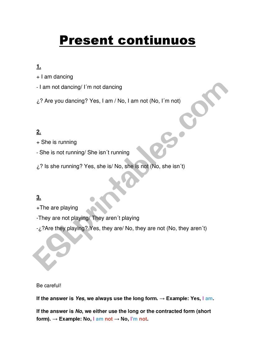 Present Continous worksheet