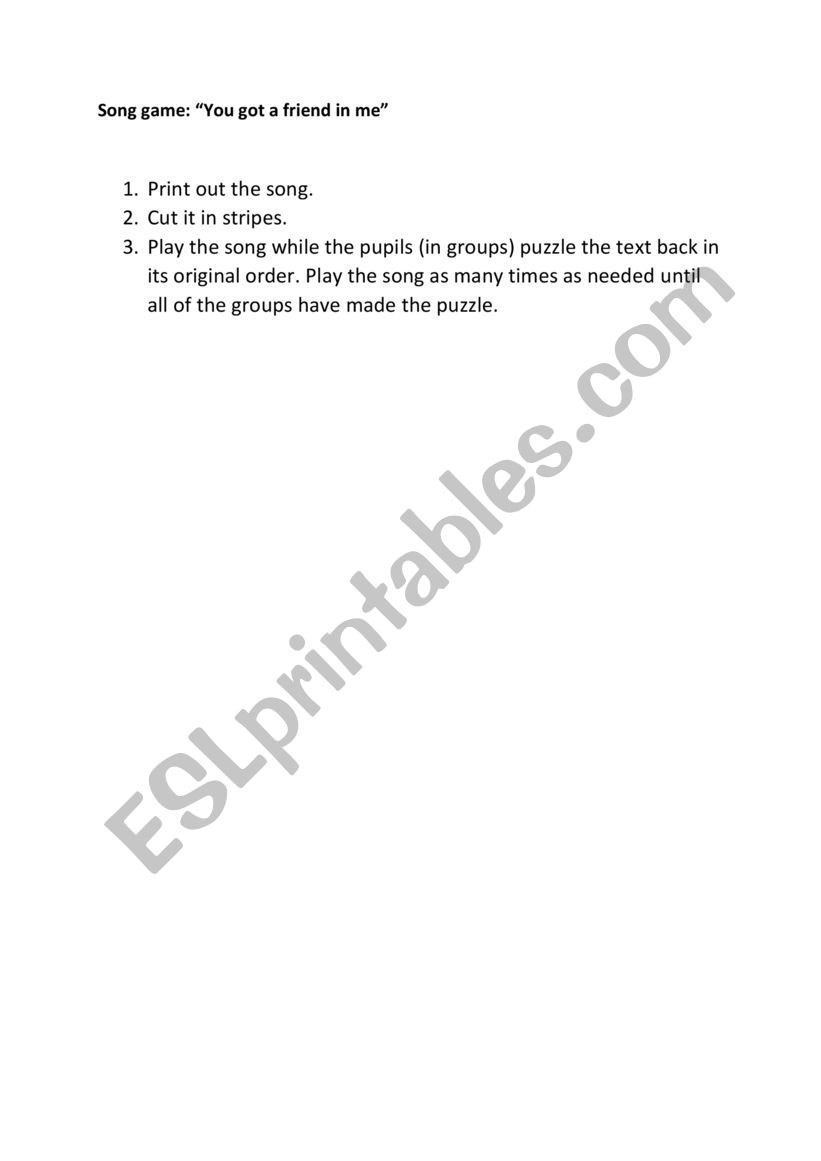 Song game worksheet