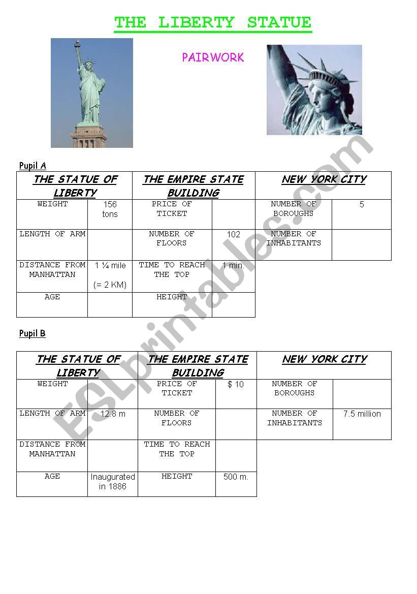 the liberty statue worksheet