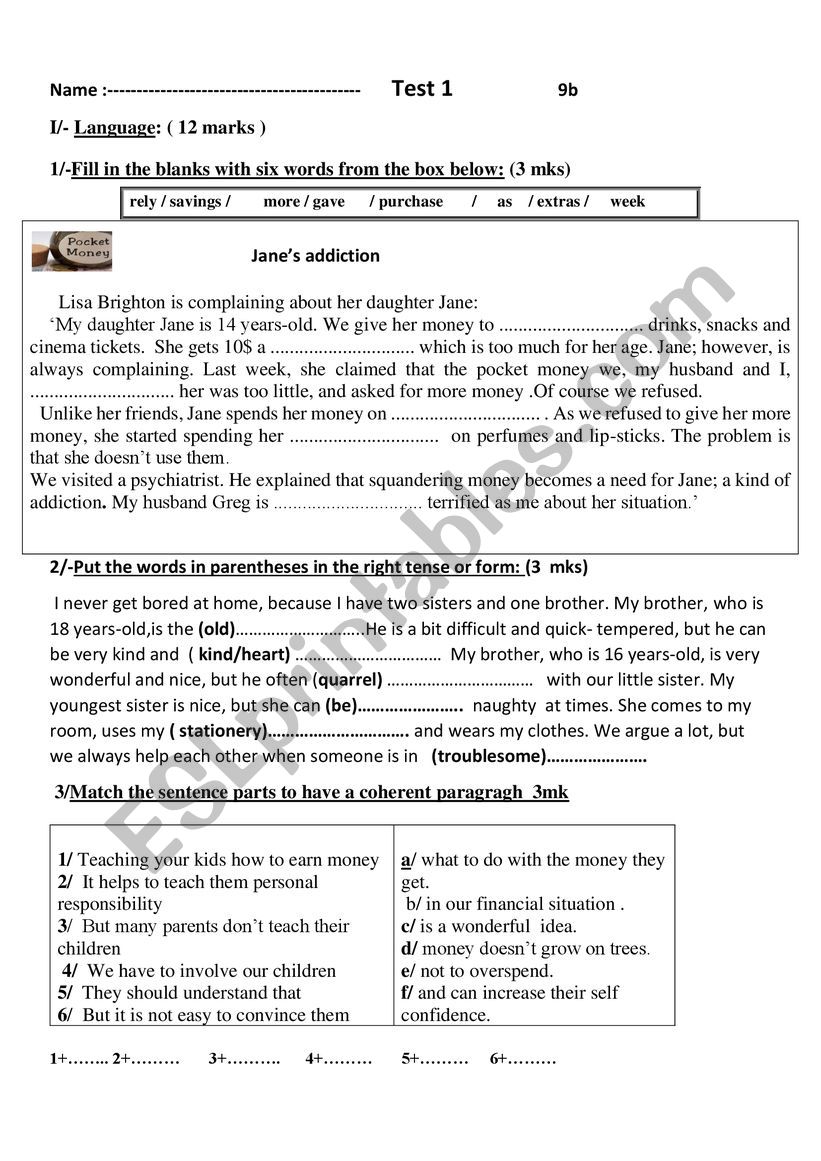 test worksheet