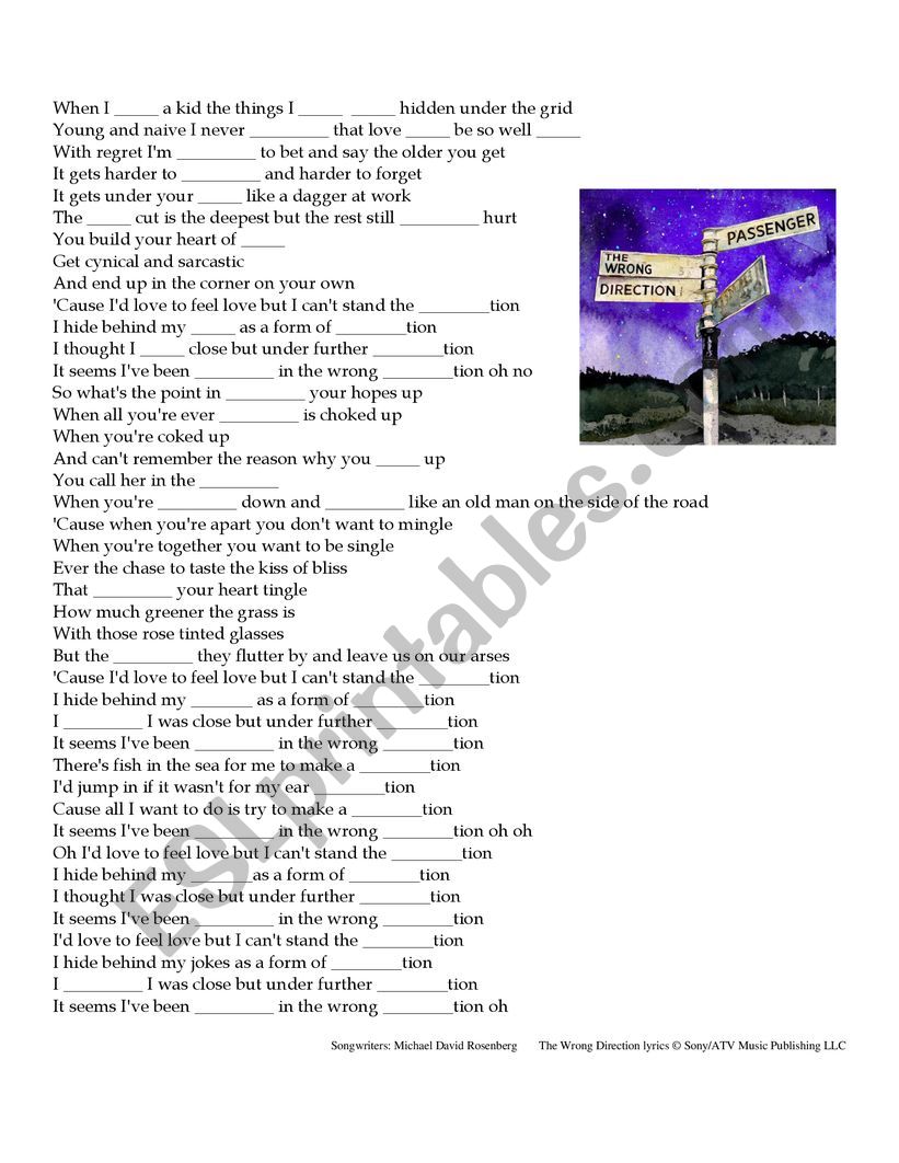 The Wrong Direction worksheet