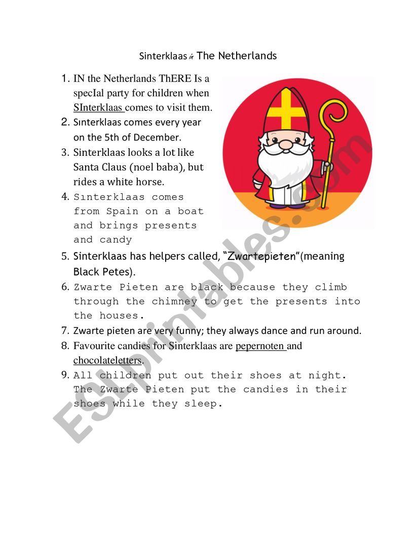 Sinterklaas worksheet (for Turkish students)