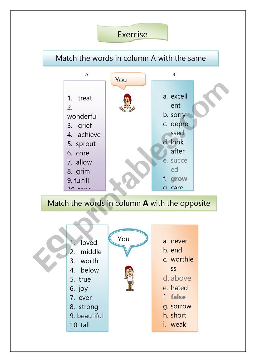  Synonym and antonym worksheet