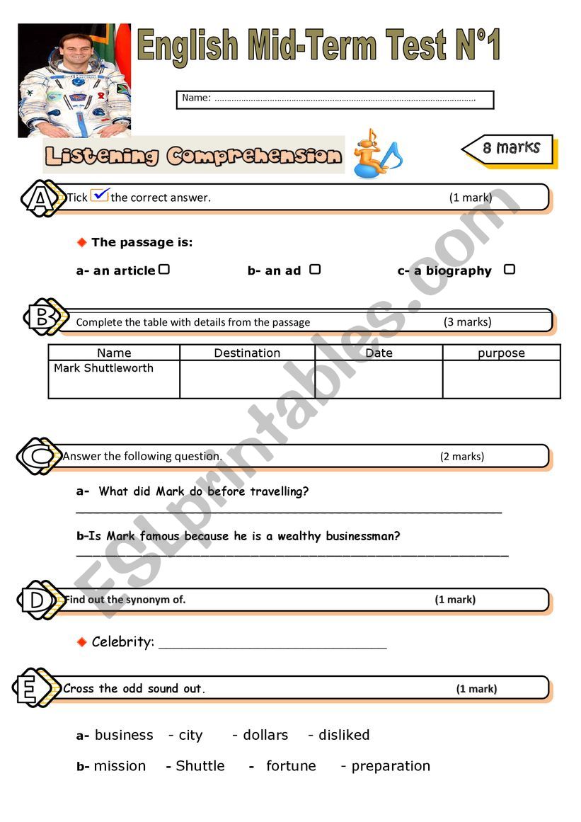 mid-term test n 1 bac worksheet