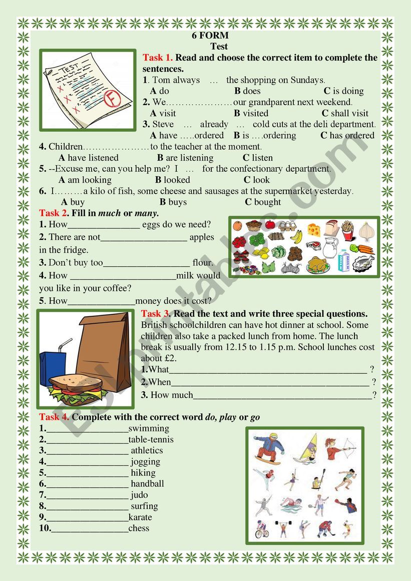 6 form test  worksheet