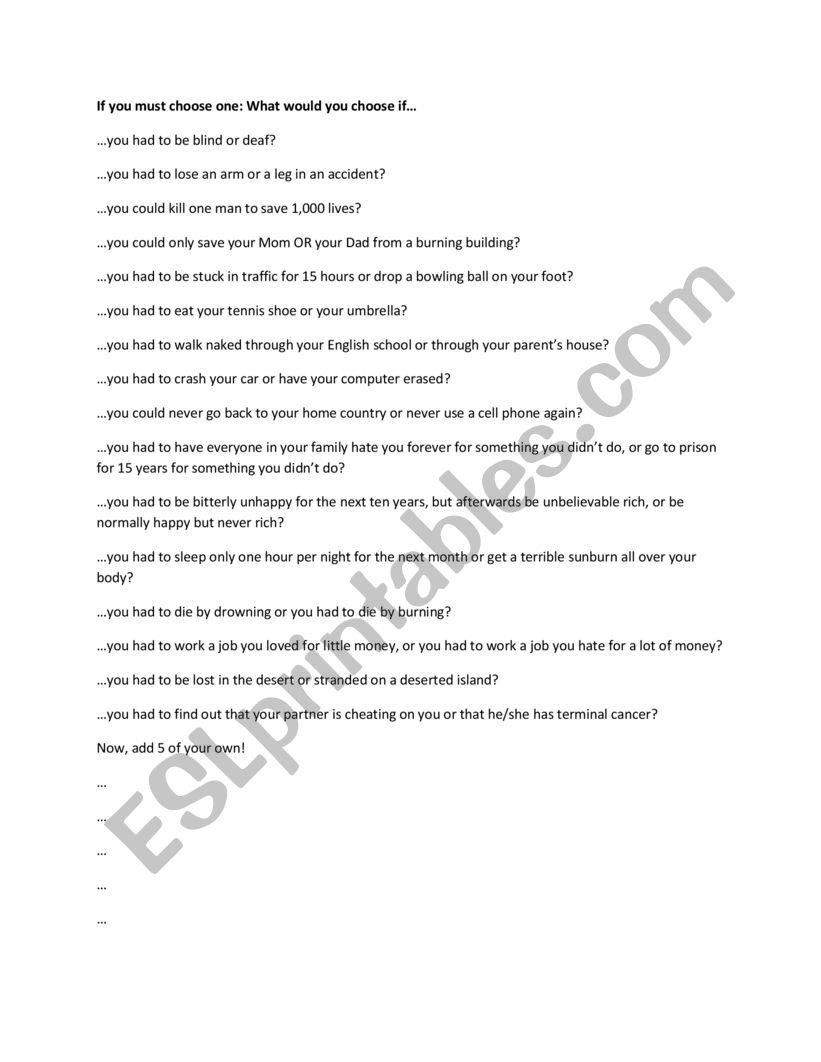 Conditionals worksheet