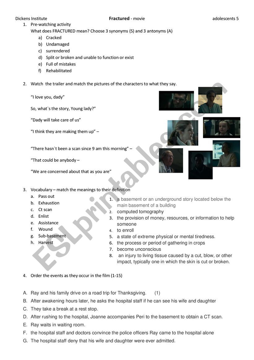 FRACTURED movie Netflix  worksheet