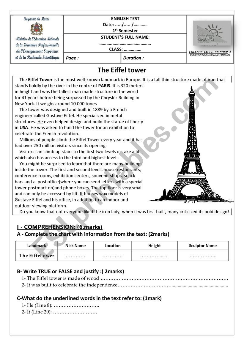 first term test worksheet