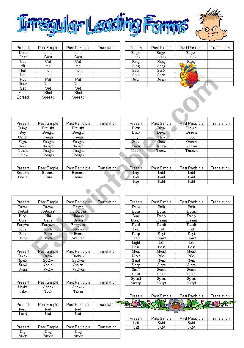 IRREGULAR LEADING FORMS worksheet