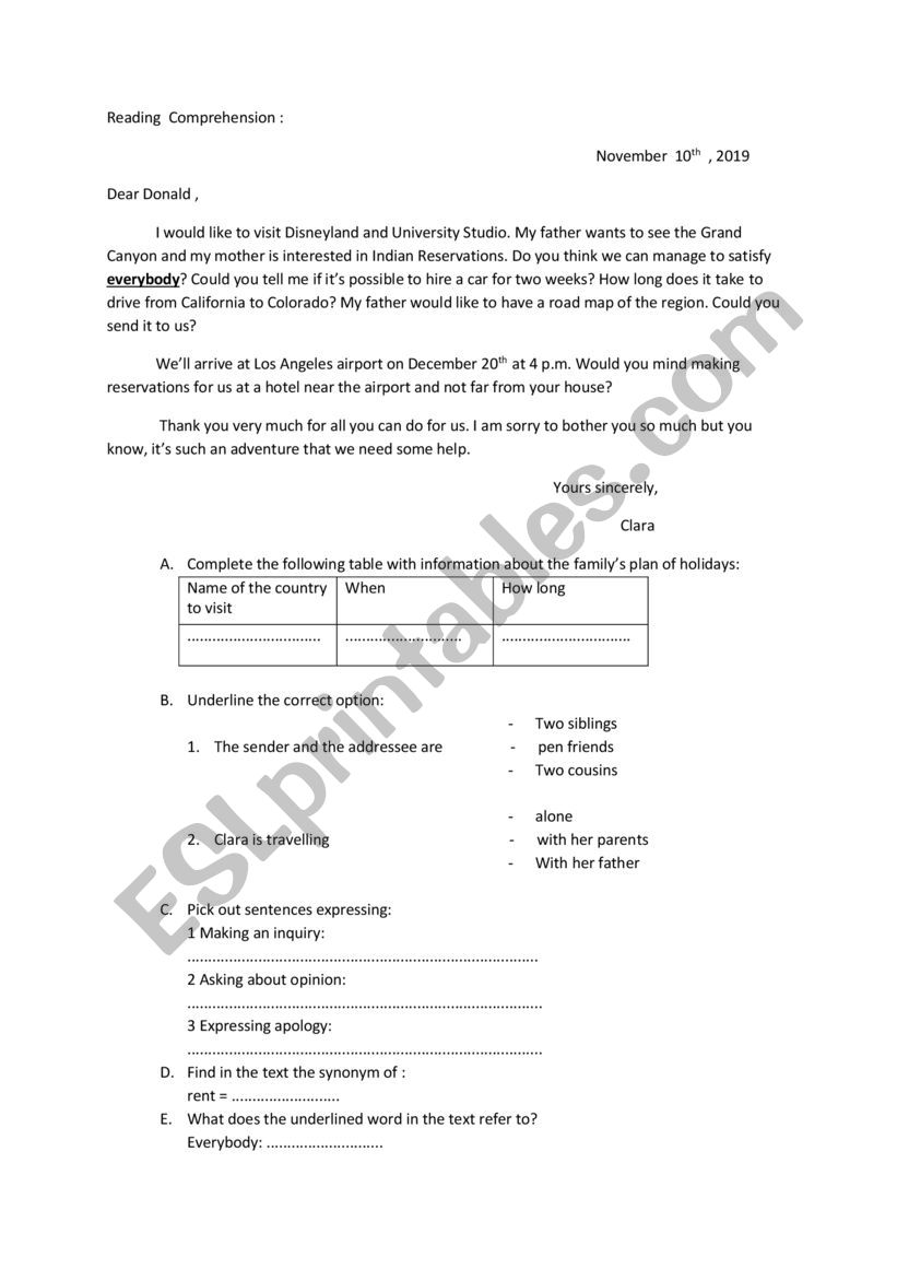 Reading Comprehension Test worksheet