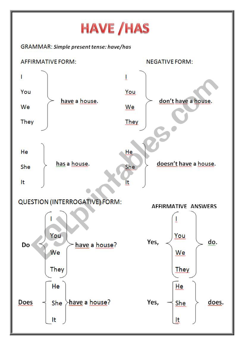 Have and has worksheet