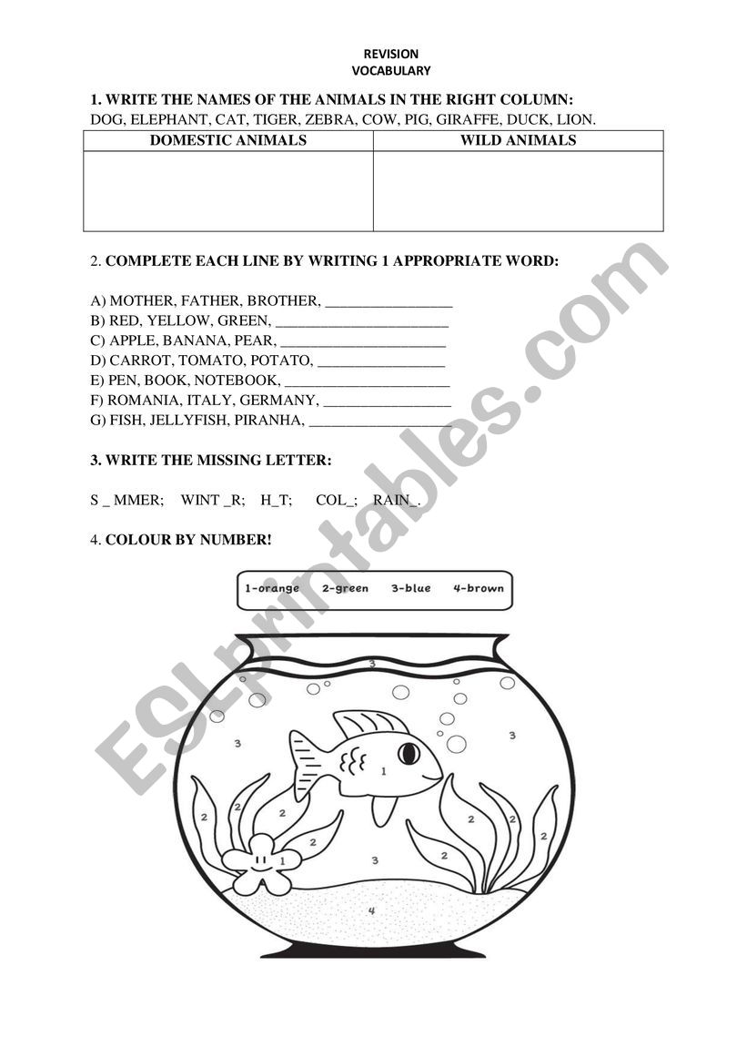 Vocabulary Revision worksheet