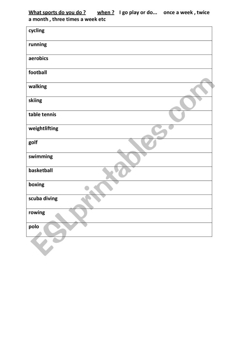sports worksheet