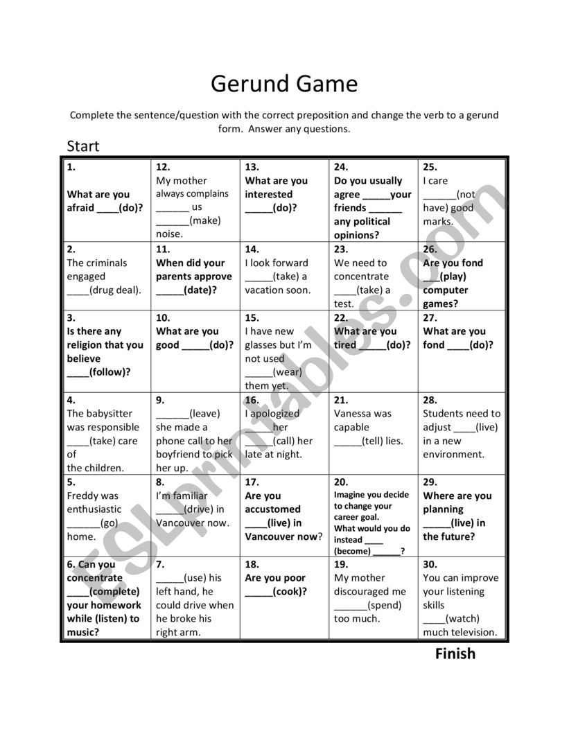 The Gerund game worksheet