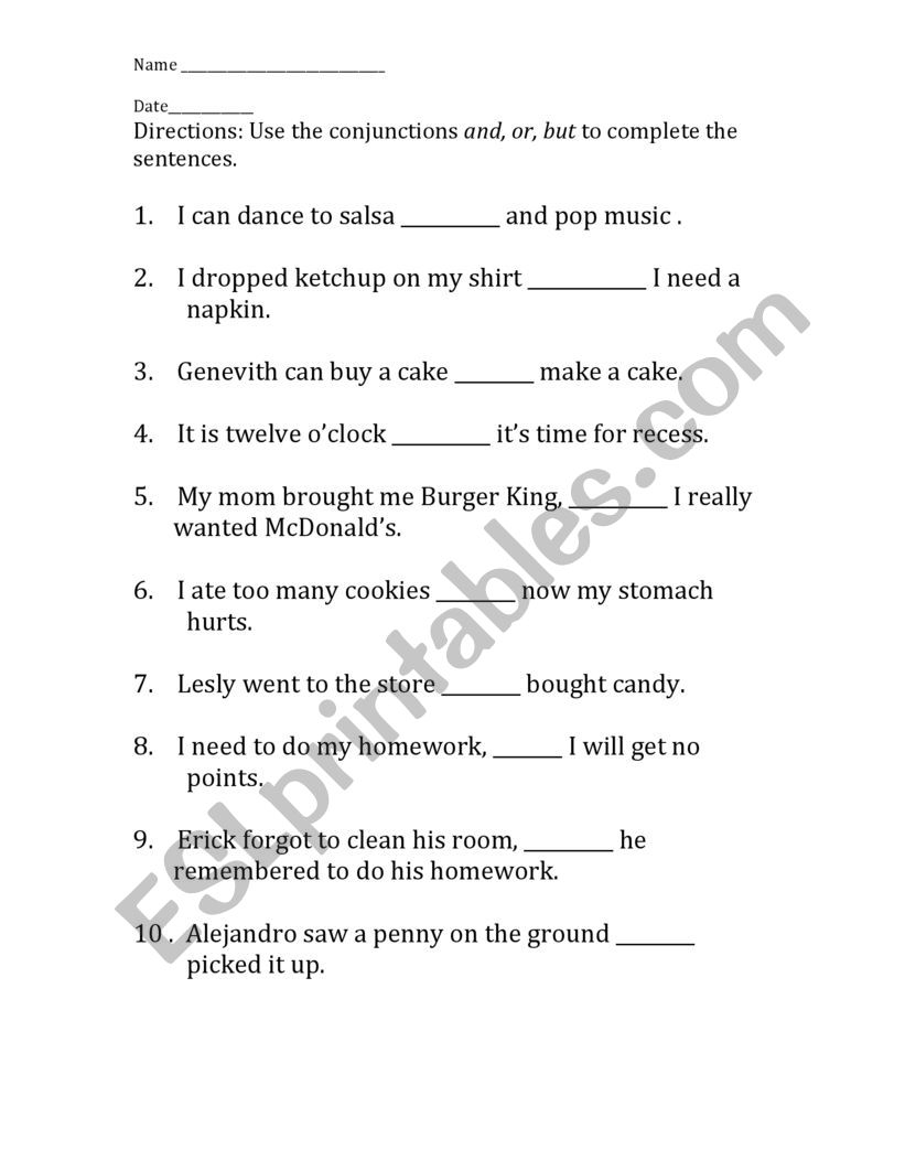 Conjunction Practice and Homework 