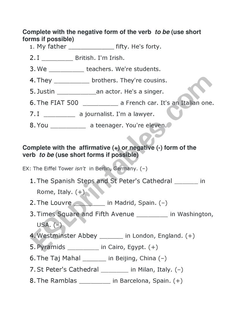 exercises personal pronouns and verb to be