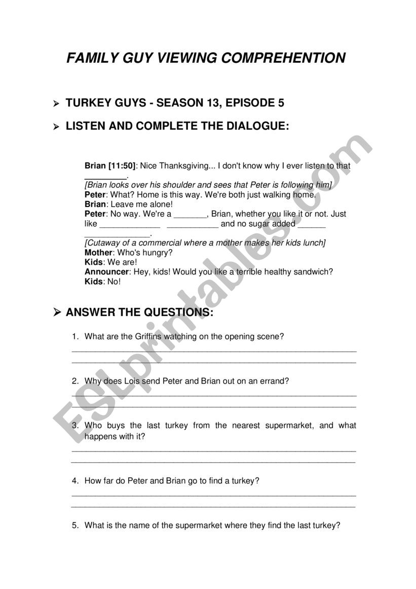 Family Guy - Turkey Guys S13E05 (Thanksgiving themed episode)  