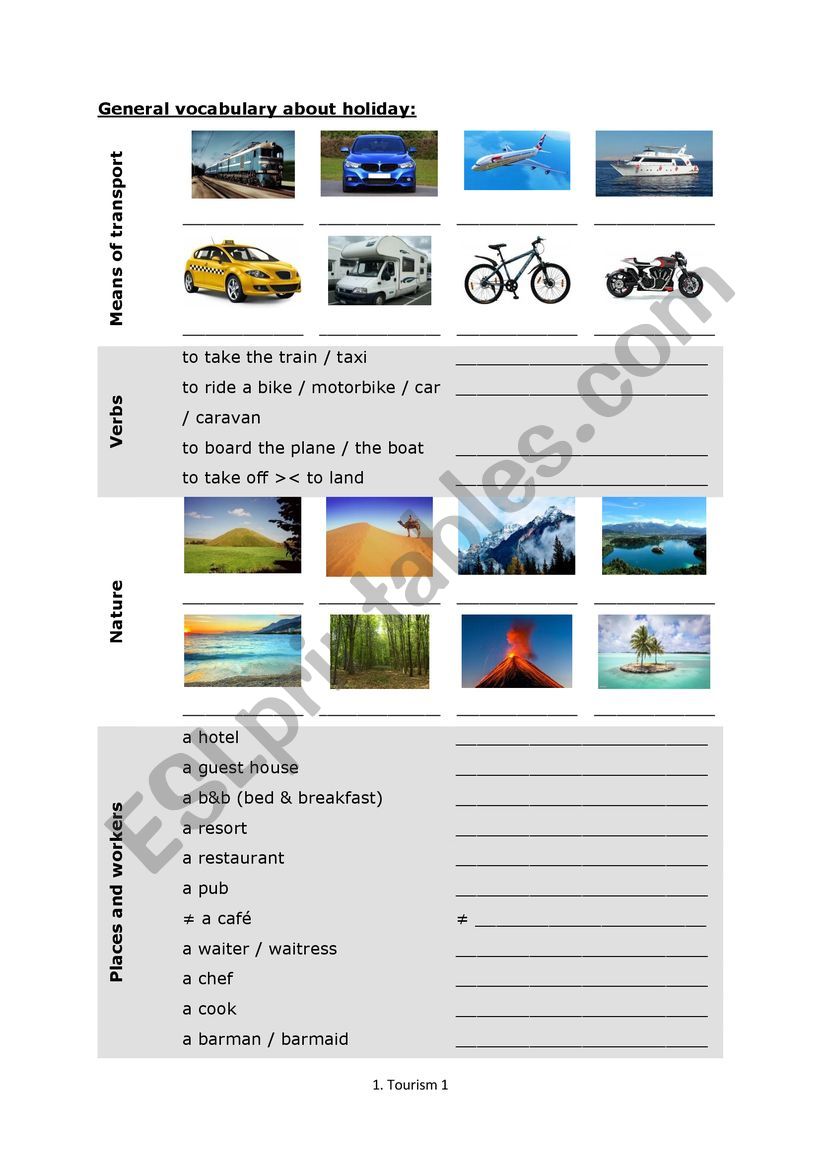 Tourism vocabulary worksheet