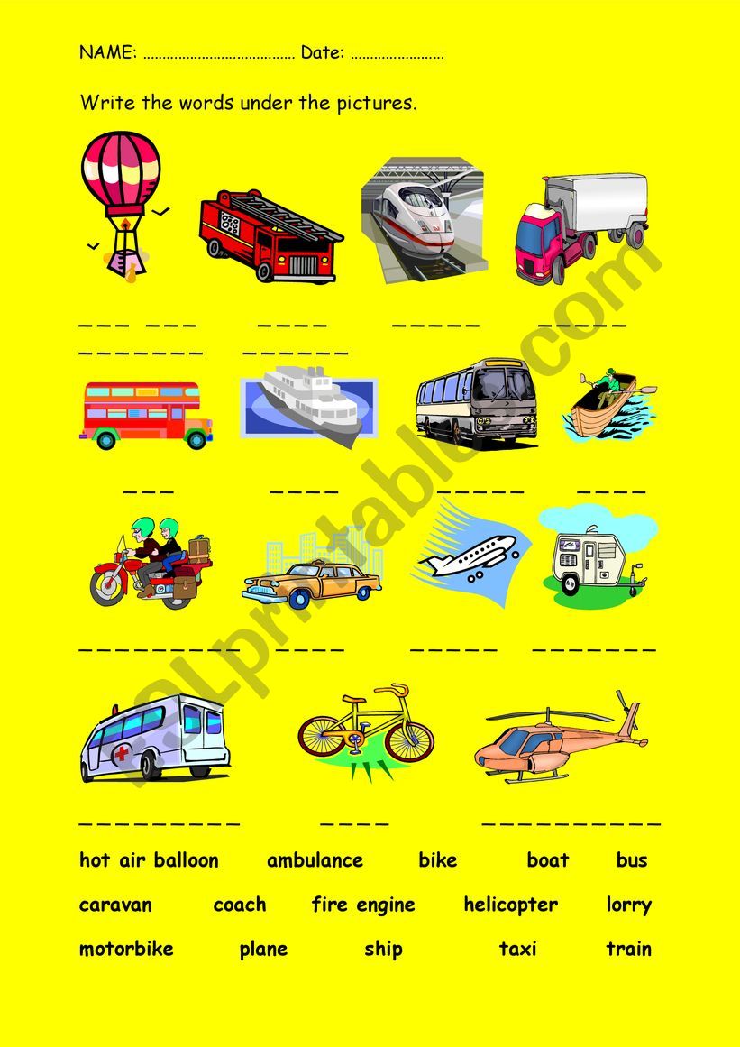 transport vofcabulary worksheet