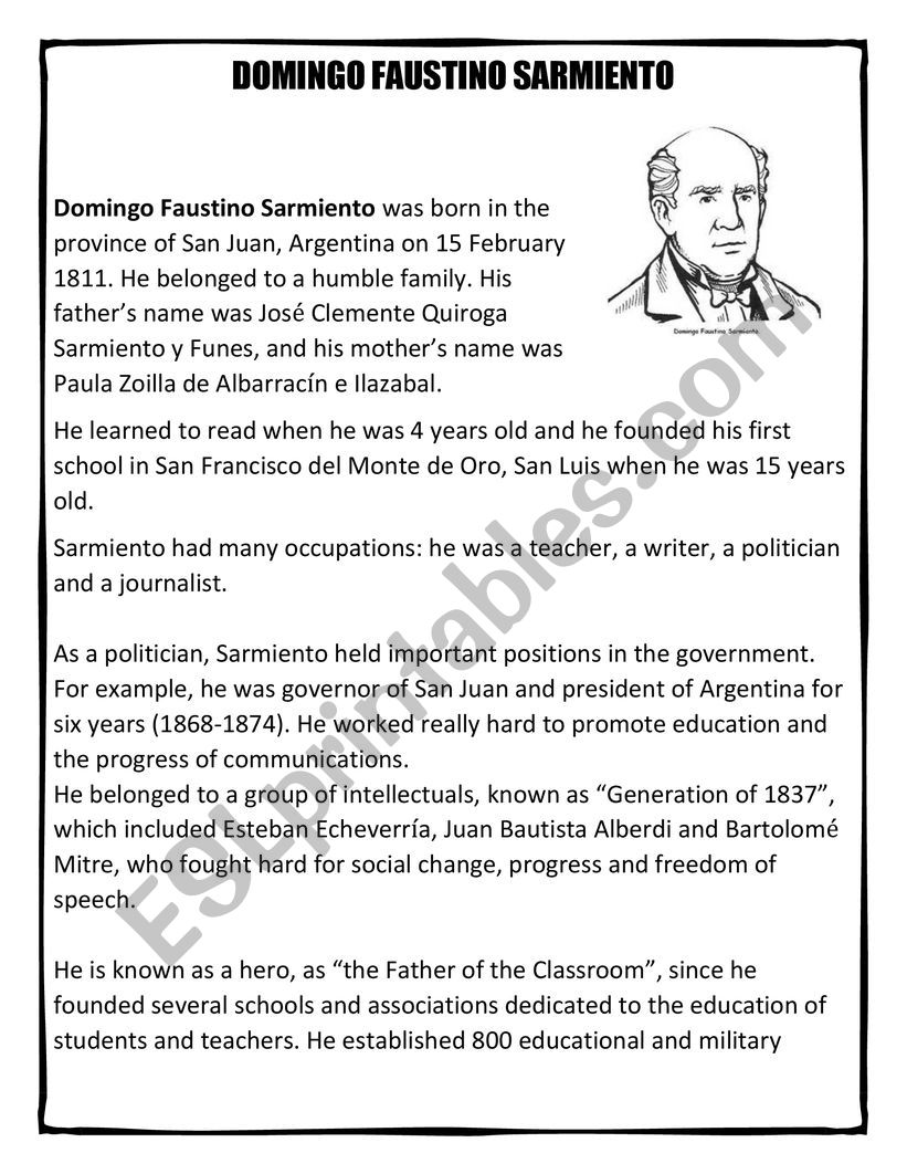 Domingo Faustino Sarmiento worksheet