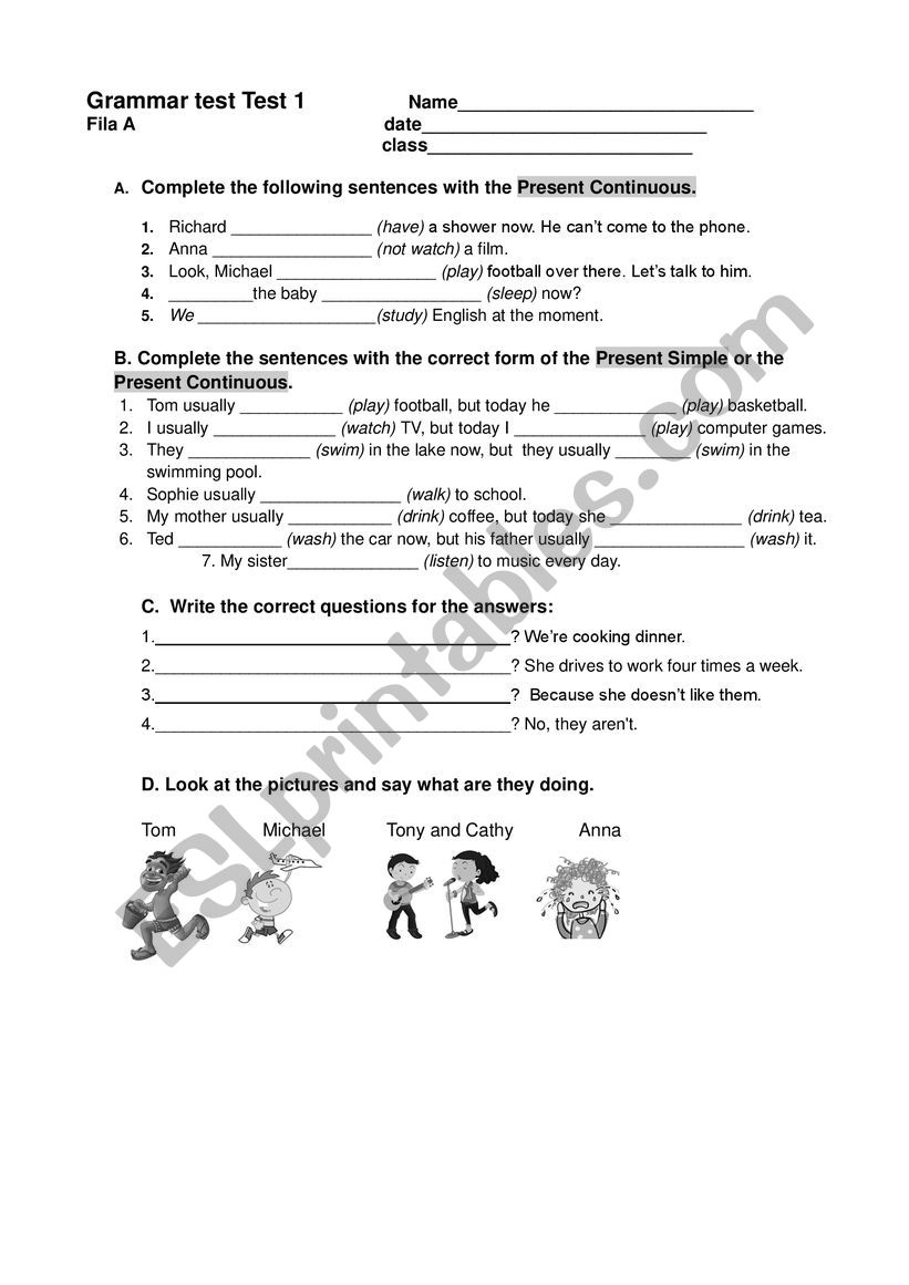 Present continuous vs simple present test