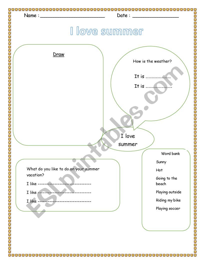 All about summer!  worksheet