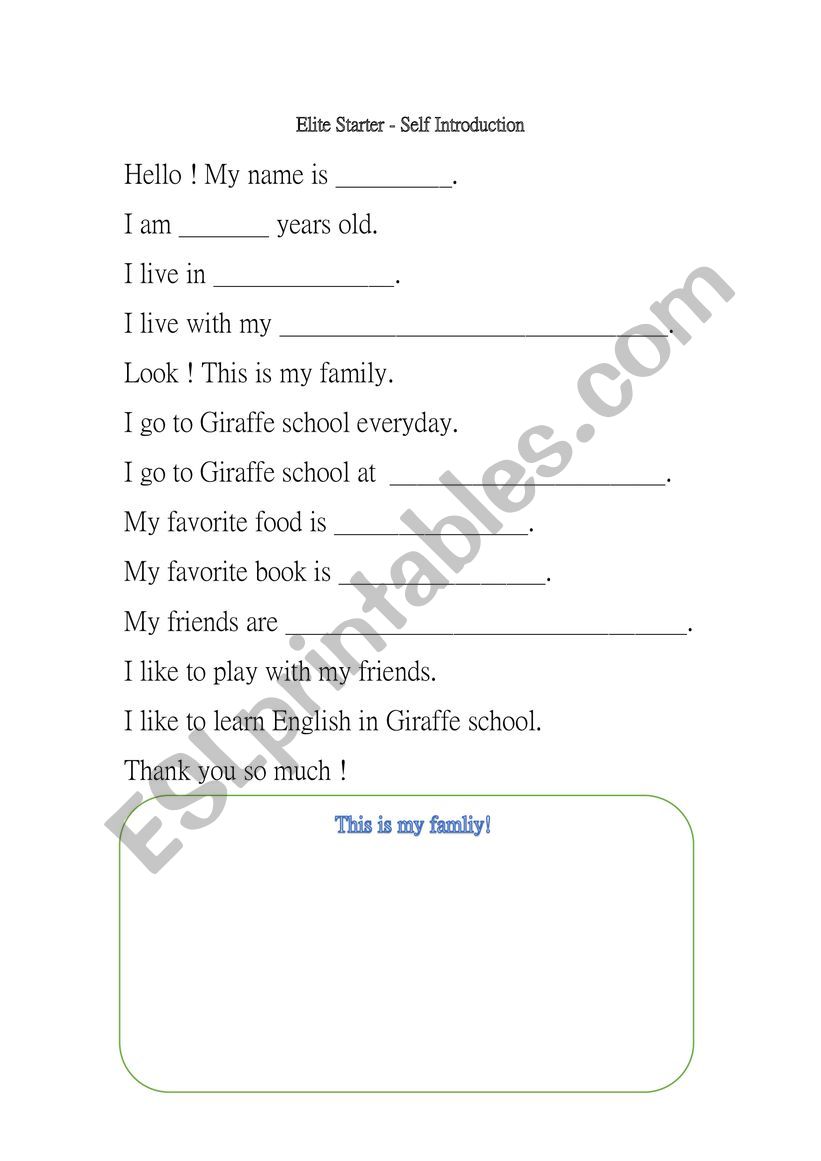 Self introduction worksheet worksheet