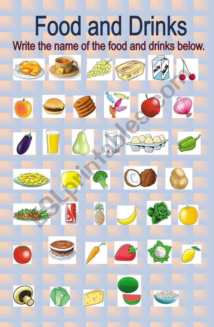 food and drinks poster worksheet