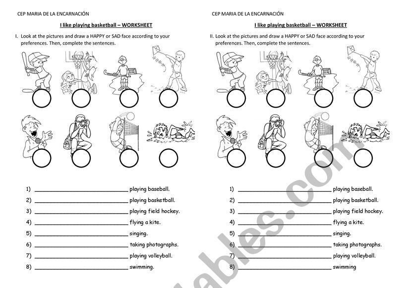 I like playing baseball worksheet